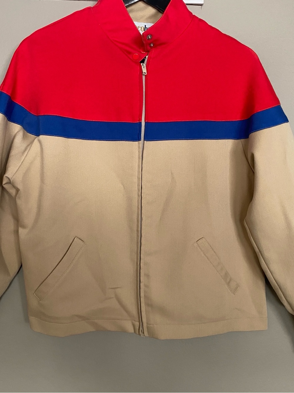 Vintage Zip-Up Jacket in Red, Royal Blue & Beige - LIKE NEW!
